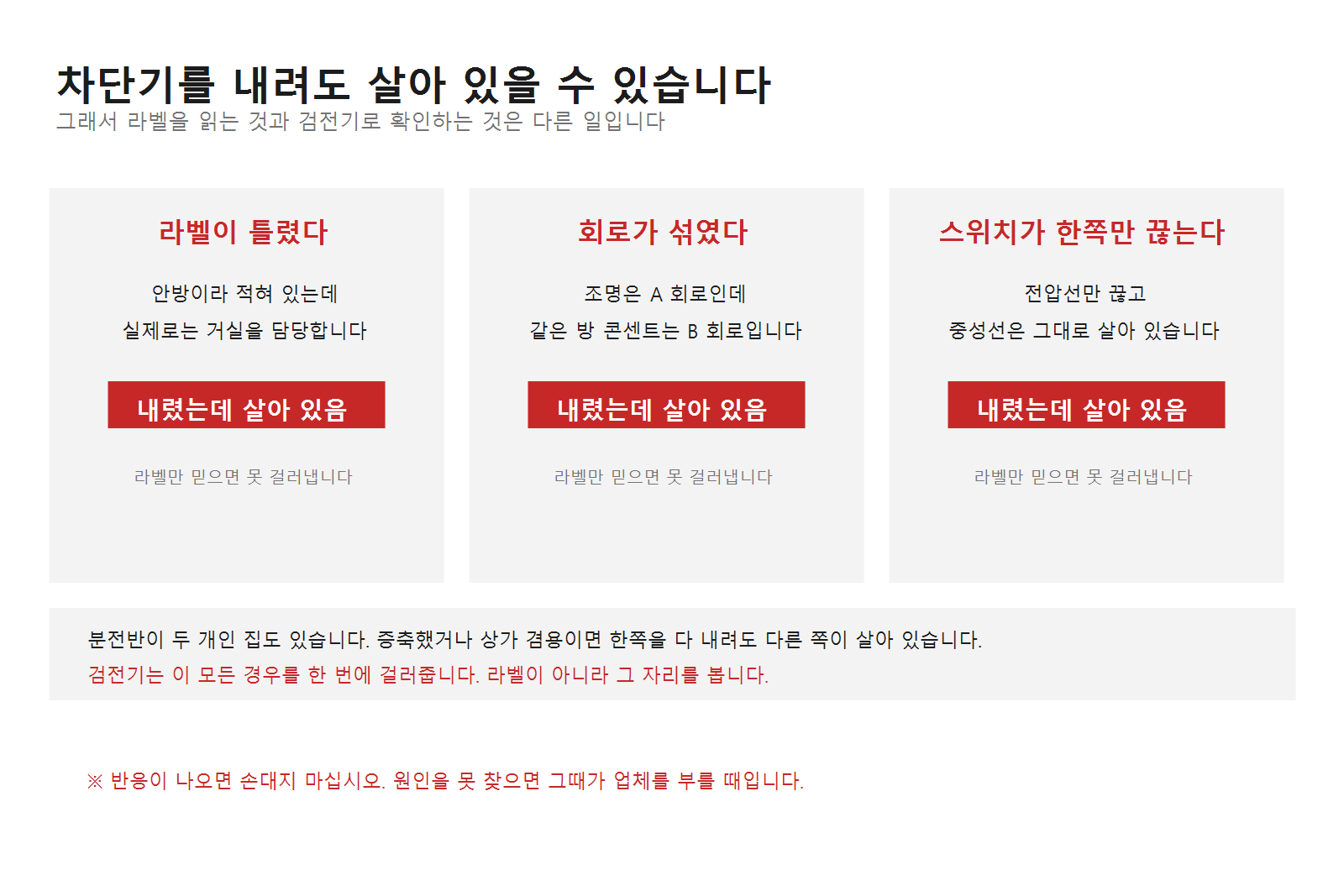 검전기 쓰는법, 차단기를 내렸어도 확인해야 합니다
