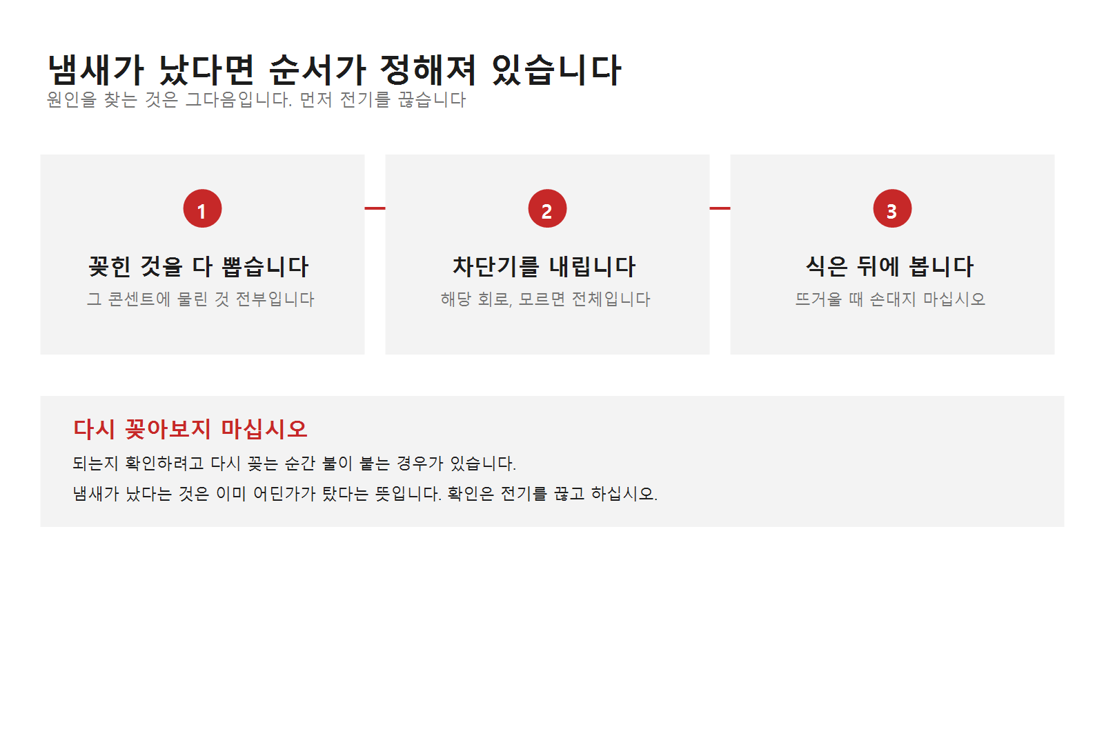 콘센트에서 탄 냄새가 납니다, 무엇부터 봐야 하나